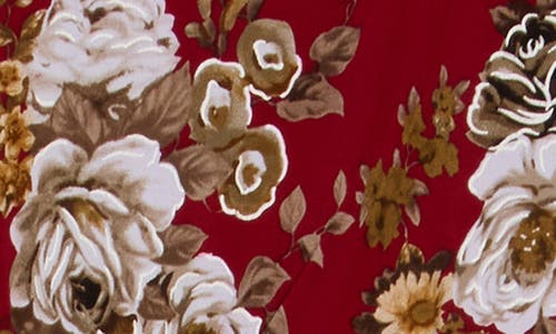 Connected Apparel Floral 3/4 Sleeve Faux Wrap Dress In Brown