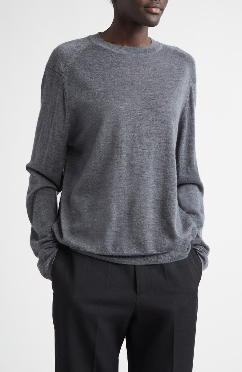 LOULOU DE SAISON Ditto Fine Knit Cashmere Crewneck Sweater, Main, color, Anthracite Melange