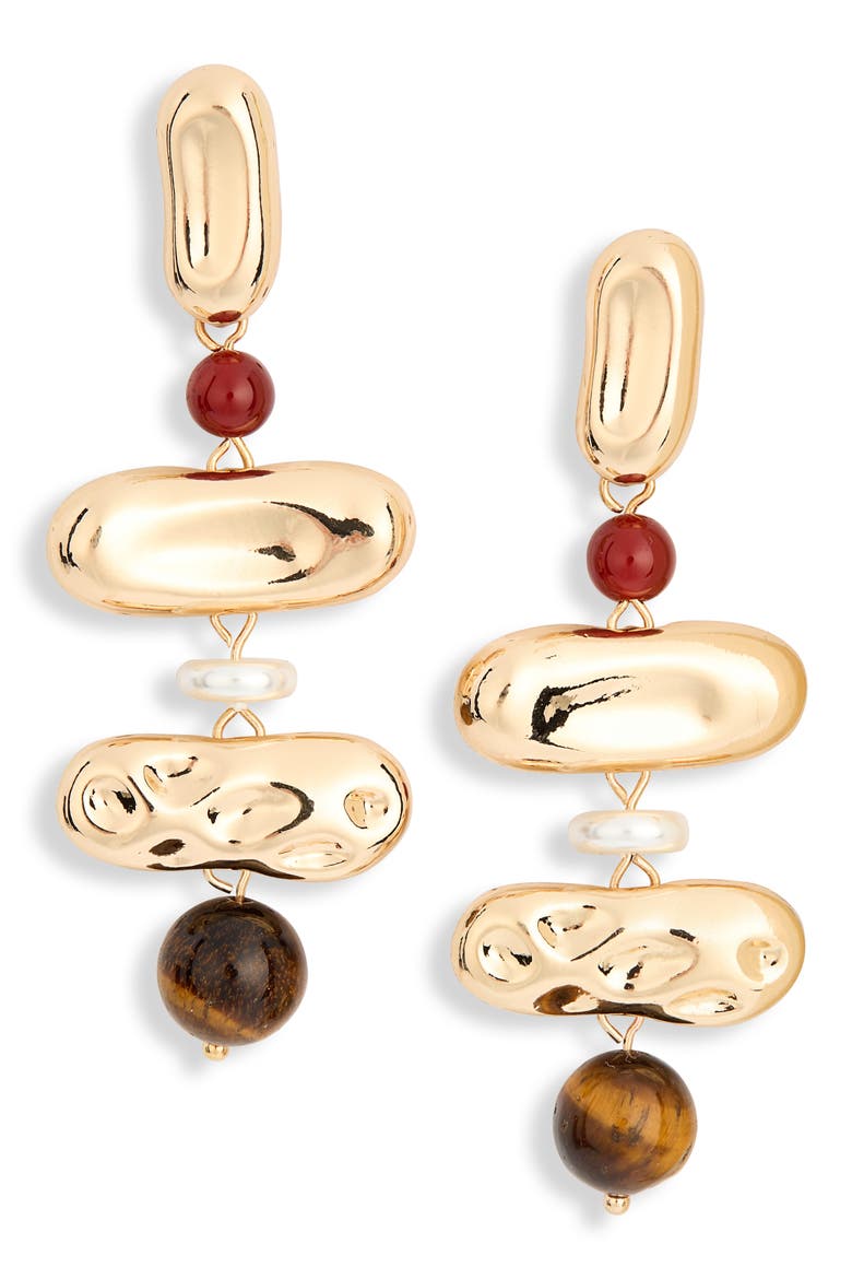 Molten Tiered Tiger's Eye Drop Earrings, Main, color, TIGERS EYE
