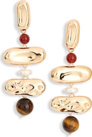 Ettika Molten Tiered Tiger's Eye Drop Earrings