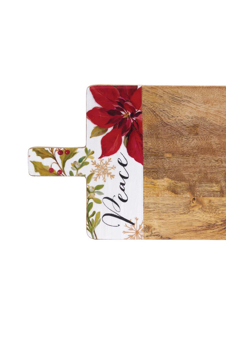 Peace Poinsettia Mango Wood Server, Alternate, color, Red