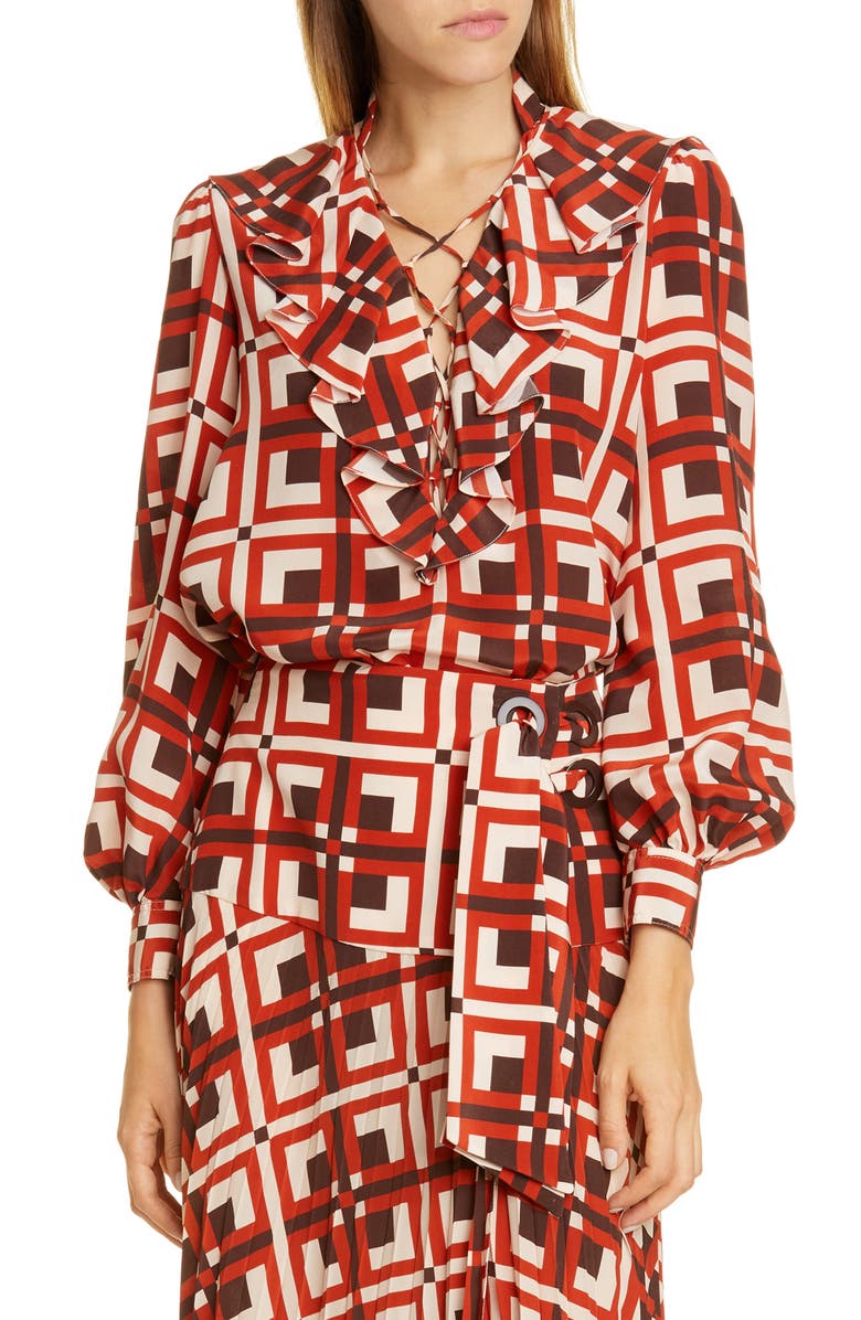 Johanna Ortiz Lace-Up Crêpe de Chine Blouse, Main, color, 