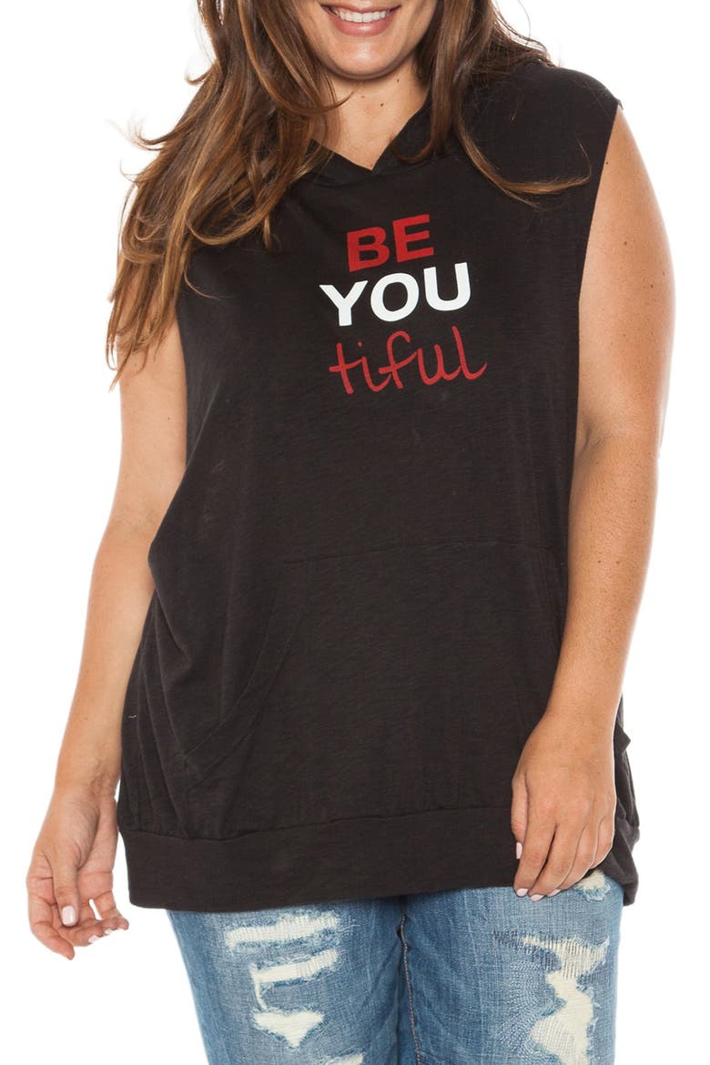 Sleeveless Graphic Pullover Hoodie, Main, color, BEYOUTIFUL BLACK