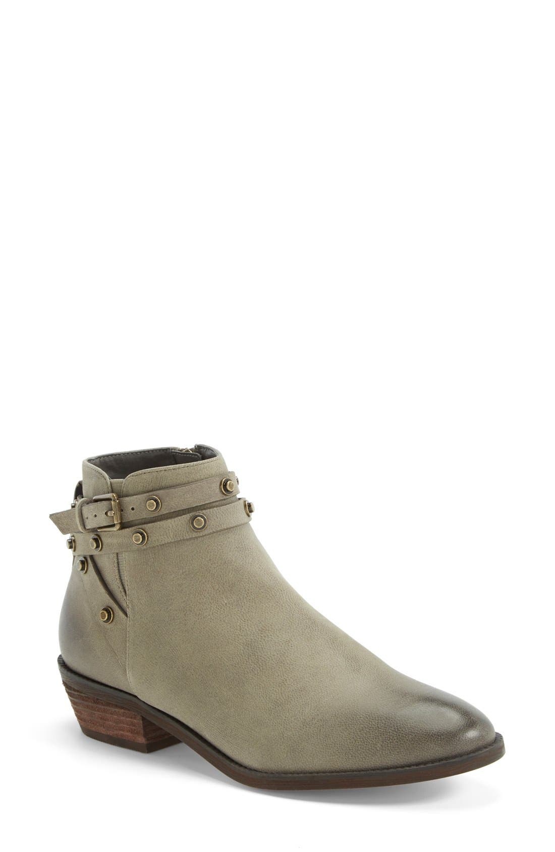 Halogen 'Lidia' Studded Leather Ankle Bootie, Main, color, GREY OILED LEATHER