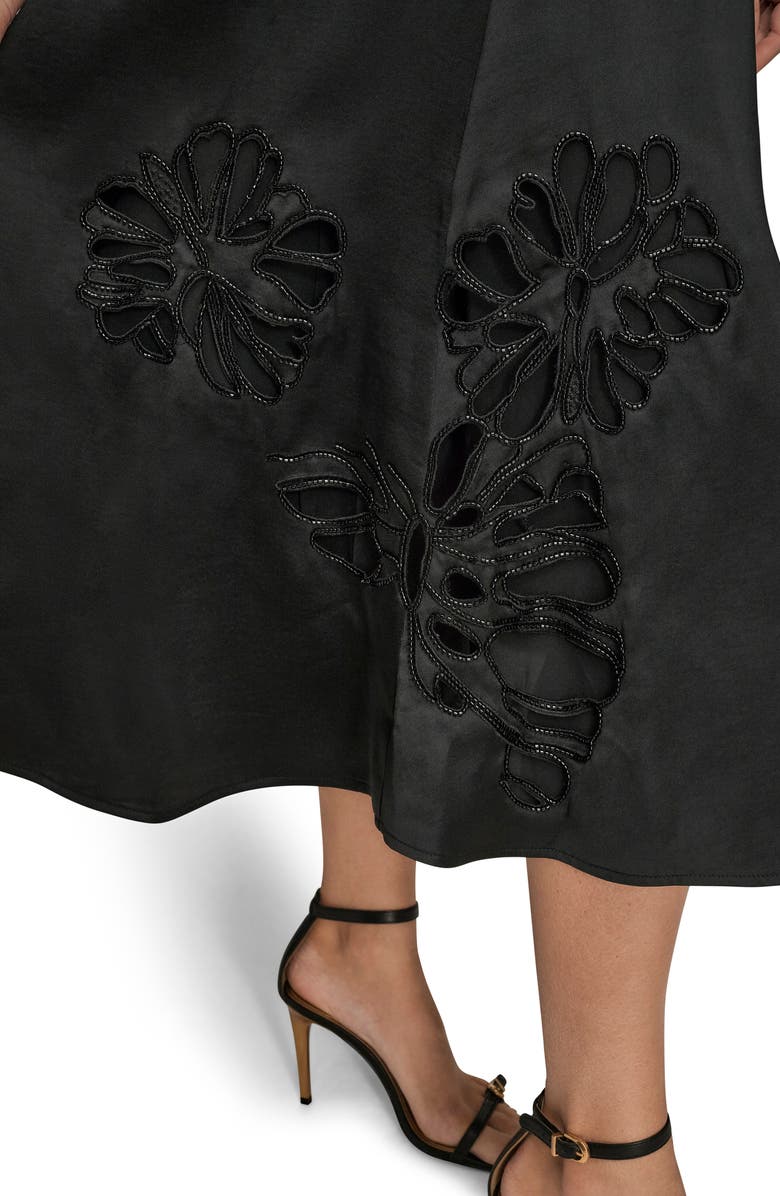 Donna Karan New York Sequin Floral A-Line Midi Skirt, Alternate, color, Black