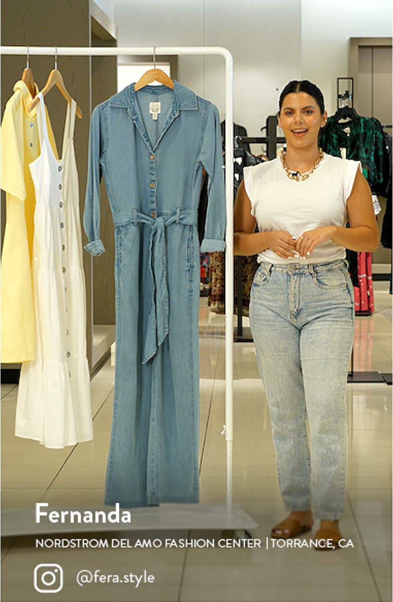 x The Salty Blonde Sunday Uniform Long Sleeve Denim Jumpsuit, sales video thumbnail
