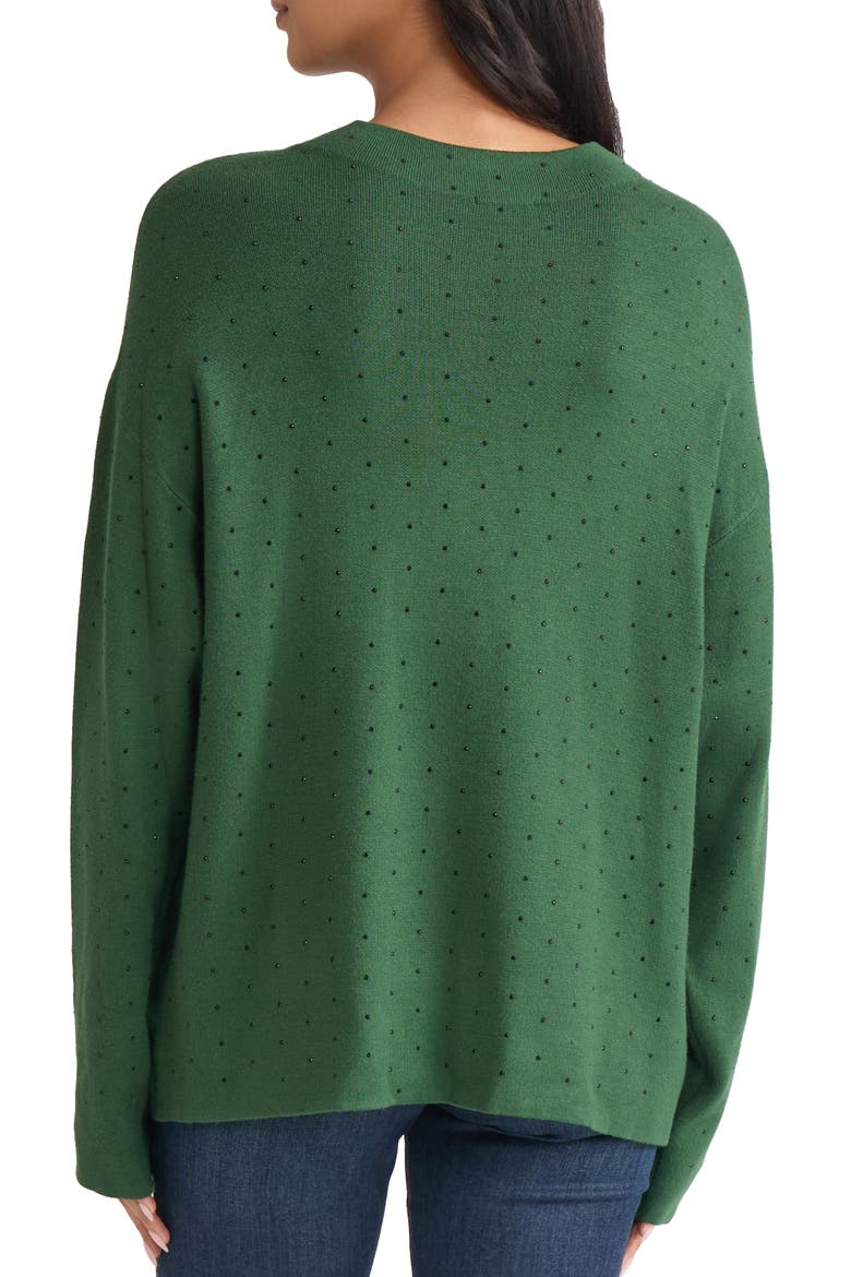 Rhinestone Mock Neck Sweater, Alternate, color, FOREST GREEN