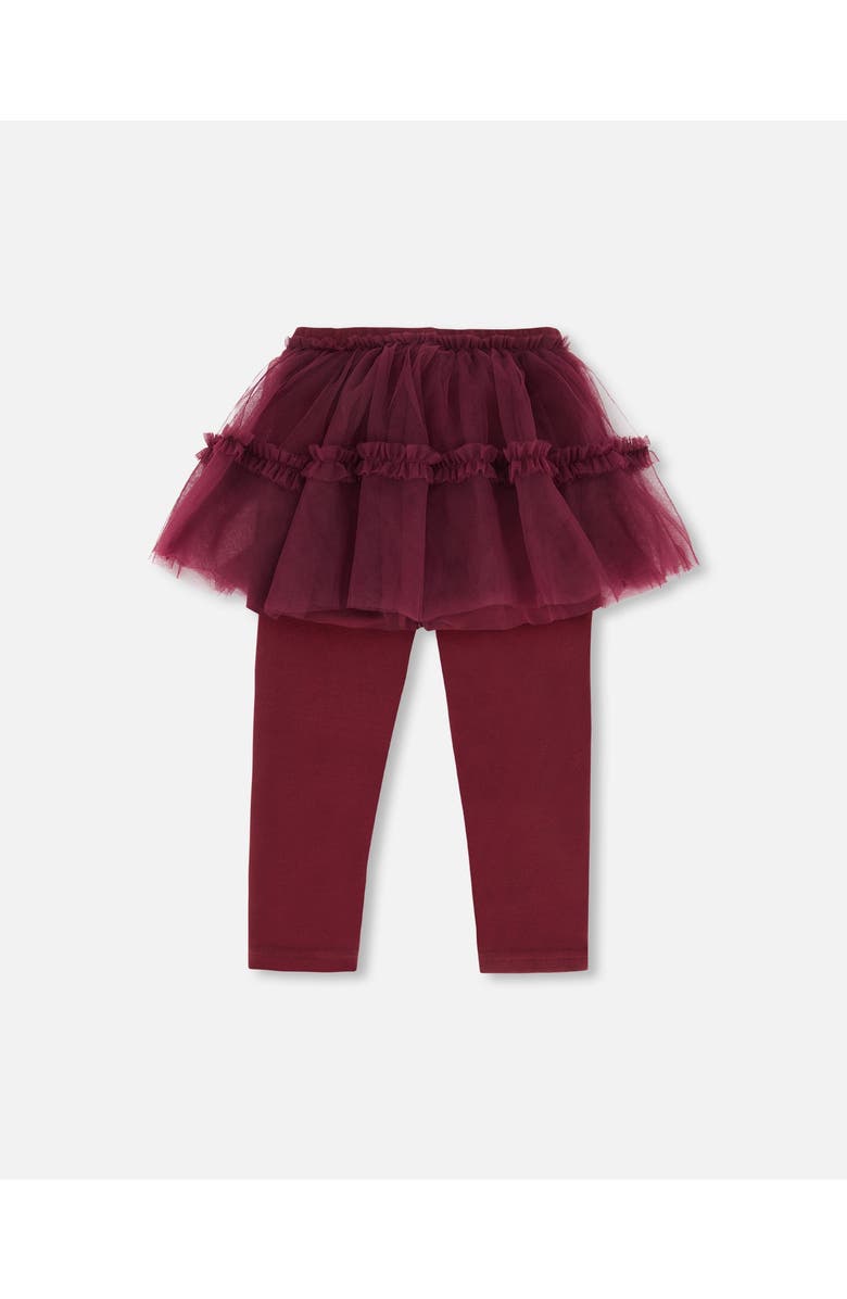 Deux par Deux Girl's Leggings With Tulle Skirt Burgundy, Alternate, color, 