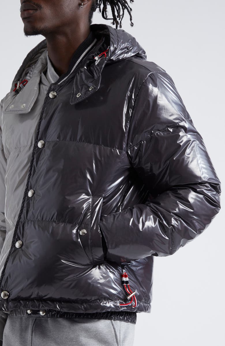 Thom Browne Colorblock Down Puffer Jacket with Removable Hood, Alternate, color, Light Grey