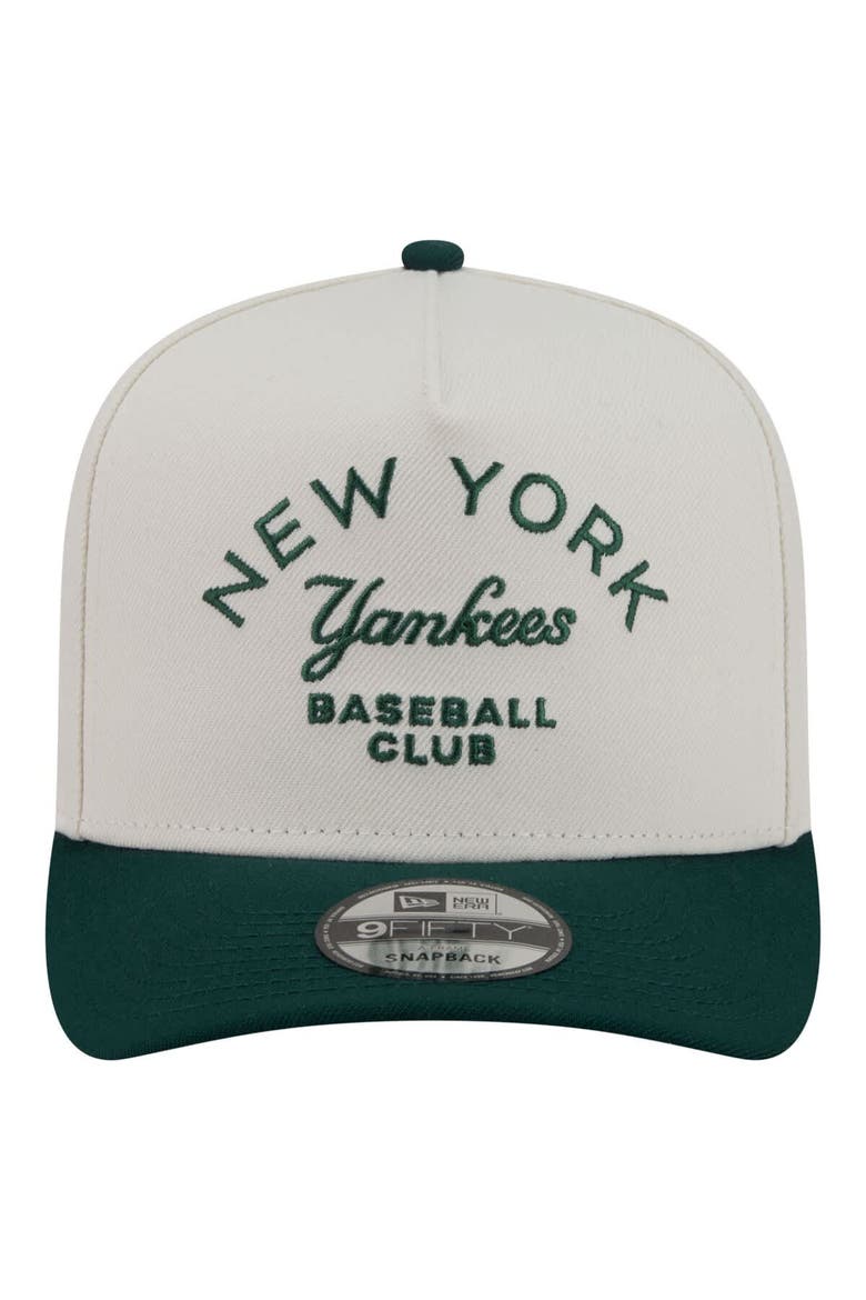 Men's New Era  Cream/Dark Green New York Yankees Chrome A-Frame 9FIFTY Snapback Hat, Alternate, color, Cream