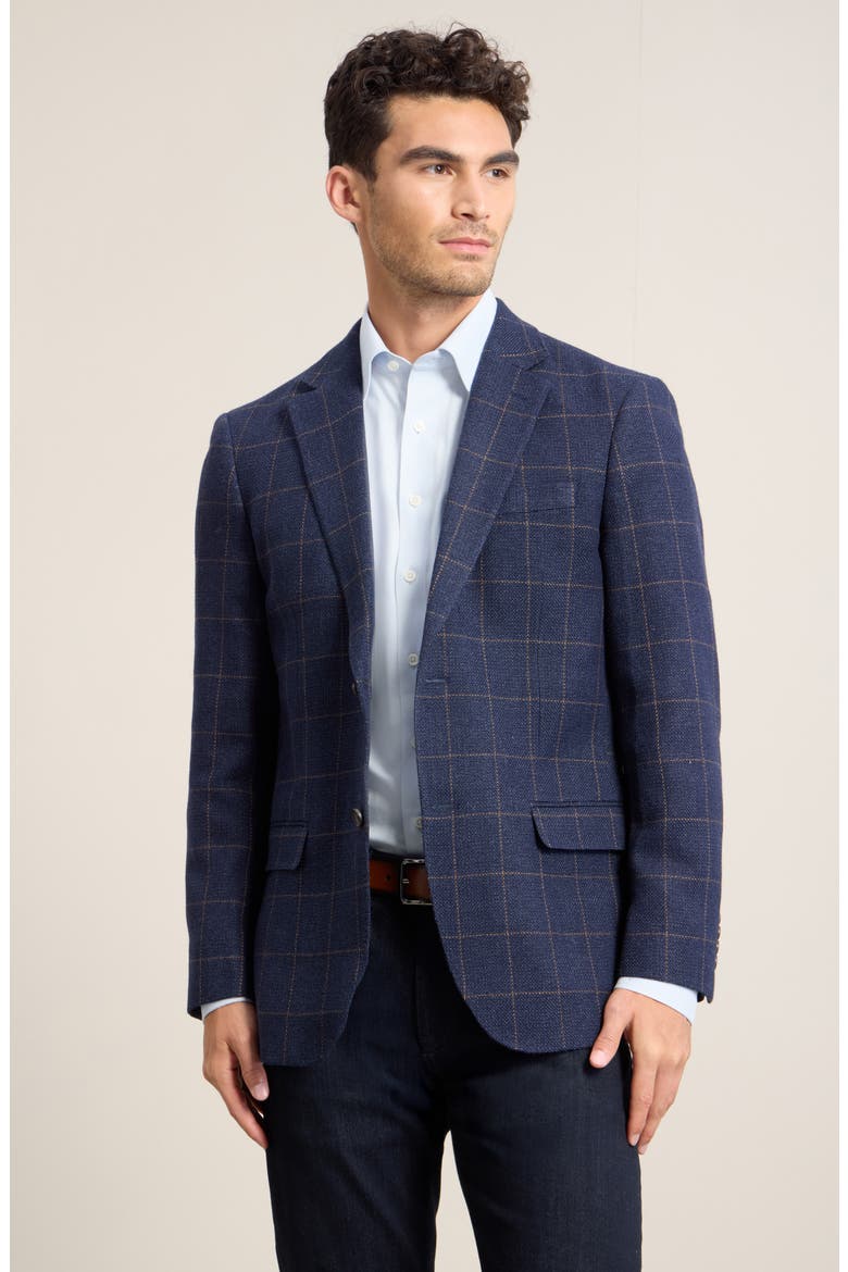 Henrik Basket Weave Sport Coat, Main, color, NAVY WINDOWPANE