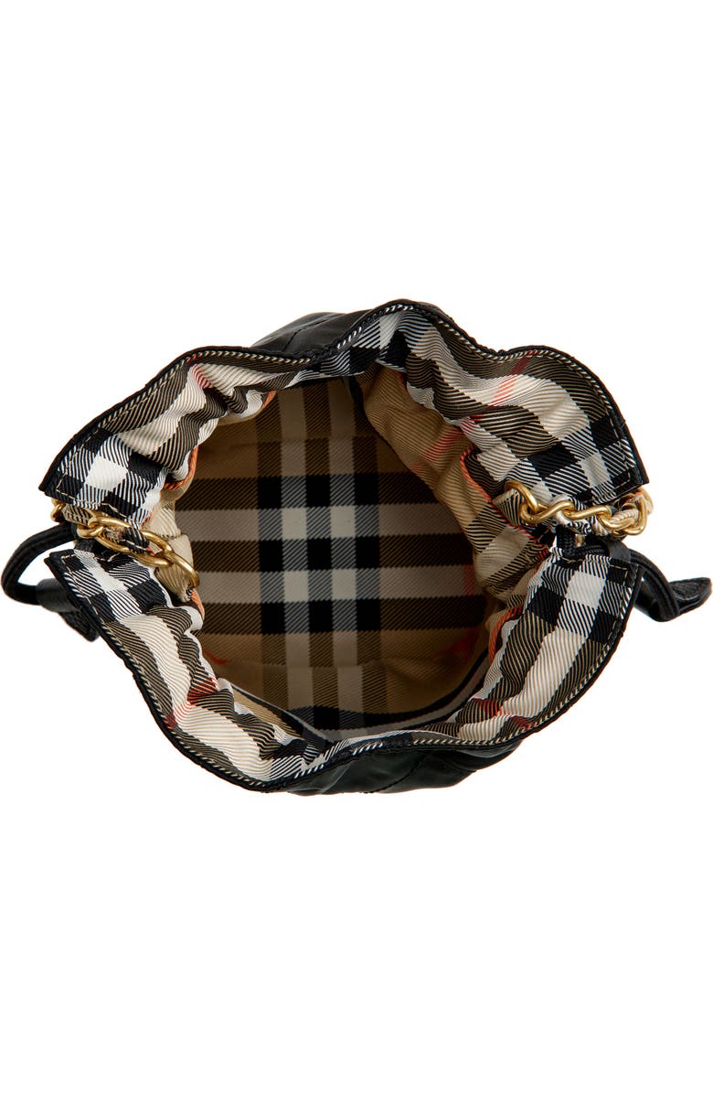 Burberry Horseshoe Quilted Nylon Bucket Bag, Alternate, color, Black