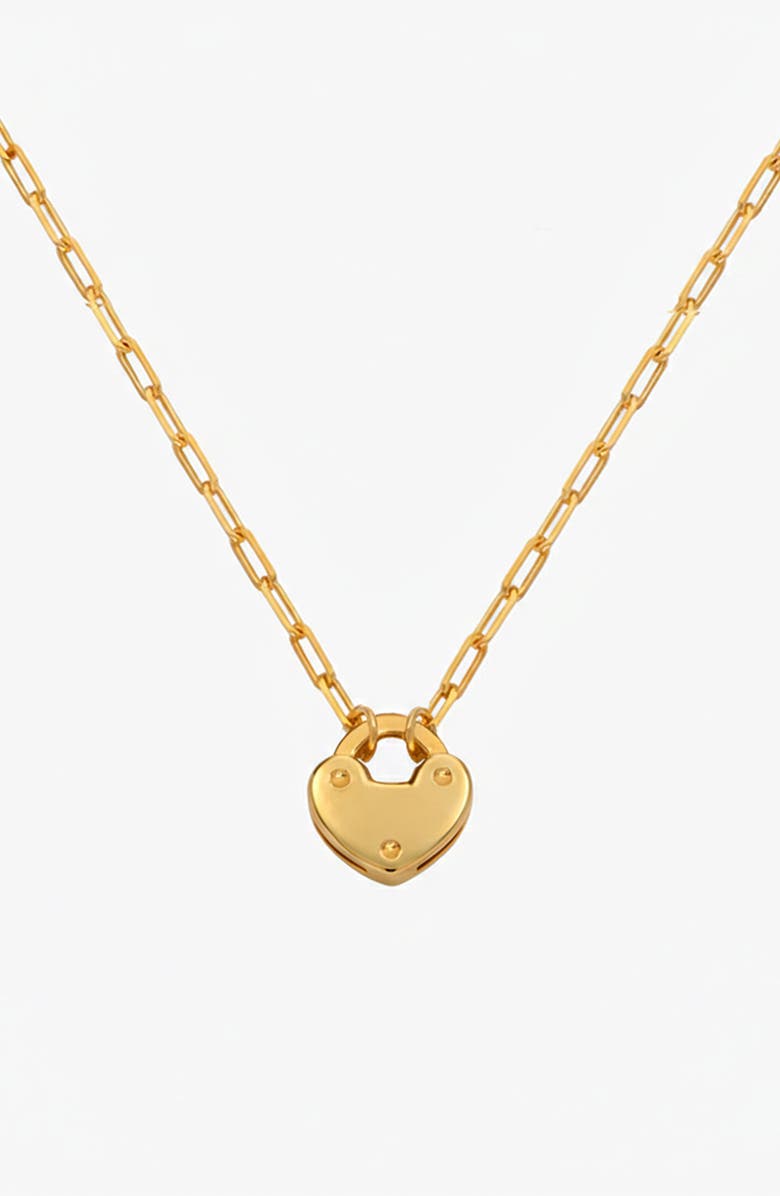 Oak & Luna Heart Charm Lock Necklace, Main, color, Gold Vermeil