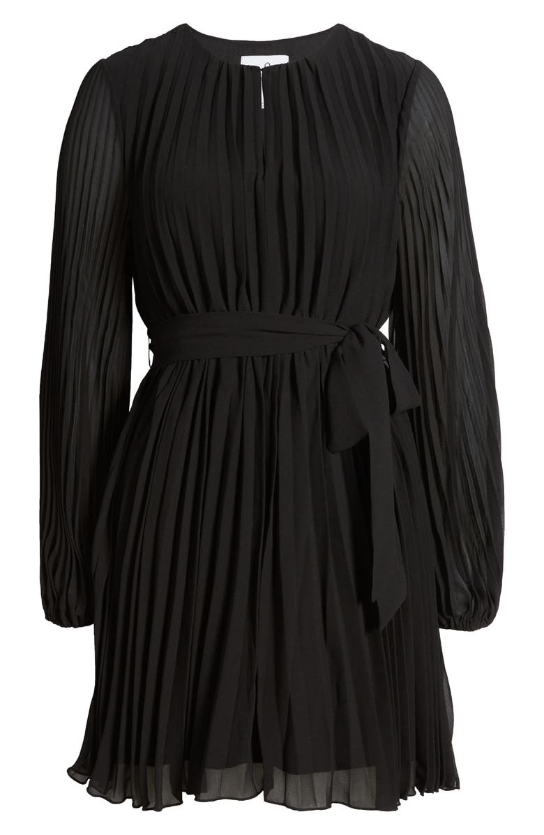 Sam Edelman Tie Belt Long Sleeve Plissé Minidress, Alternate, color, 