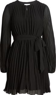 Sam Edelman Tie Belt Long Sleeve Plissé Minidress