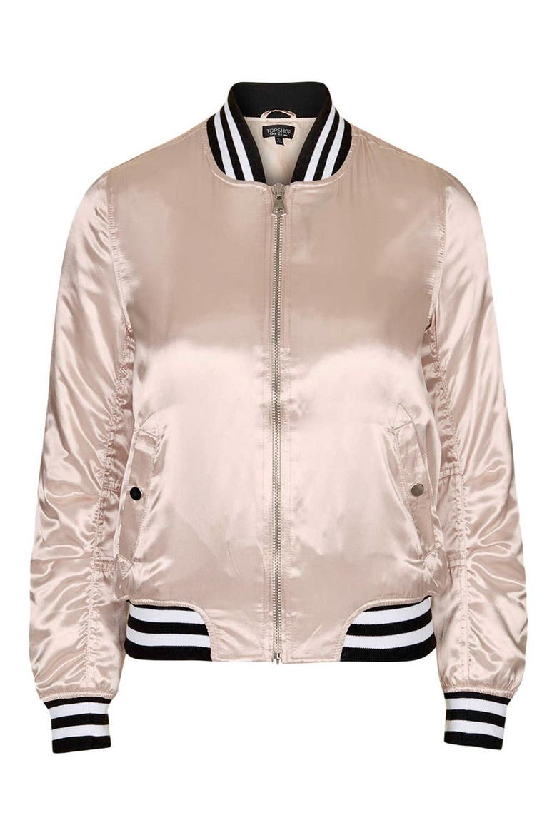 'MA1' Shiny Bomber Jacket, Alternate, color, PALE PINK MULTI