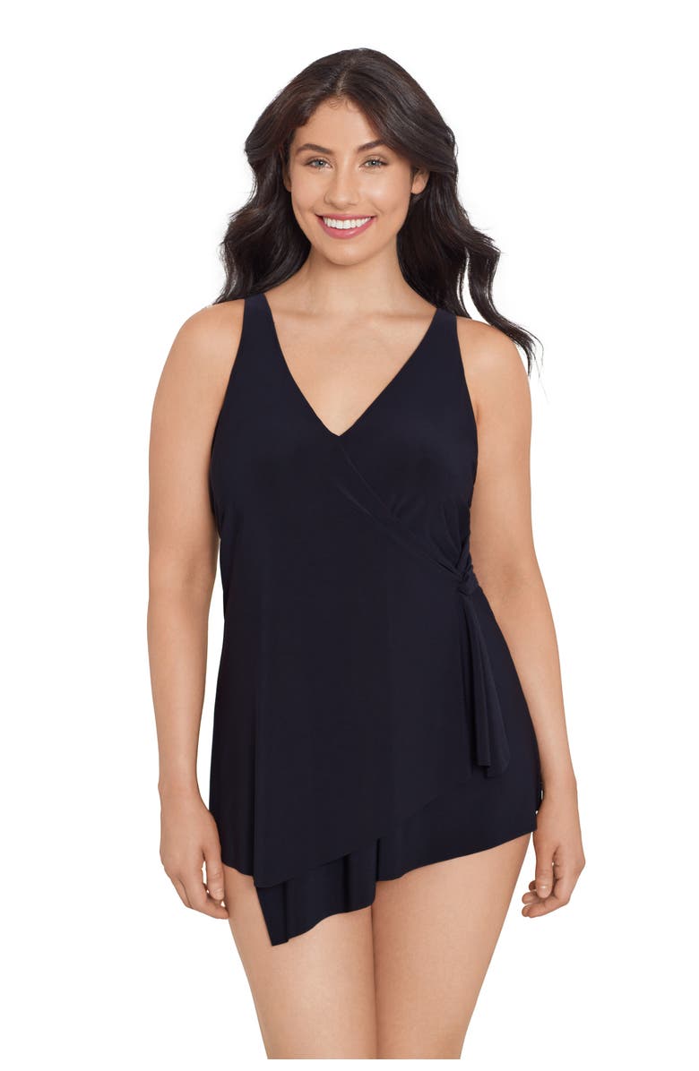 Trimshaper Lola Surplice V-Neck Swimdress, Main, color, Black