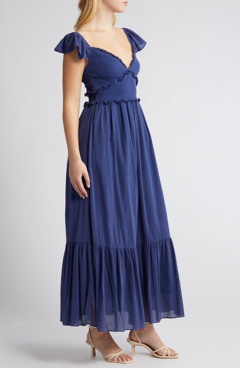 LoveShackFancy Katina Smocked Ruffle Maxi Dress, Alternate, color, 