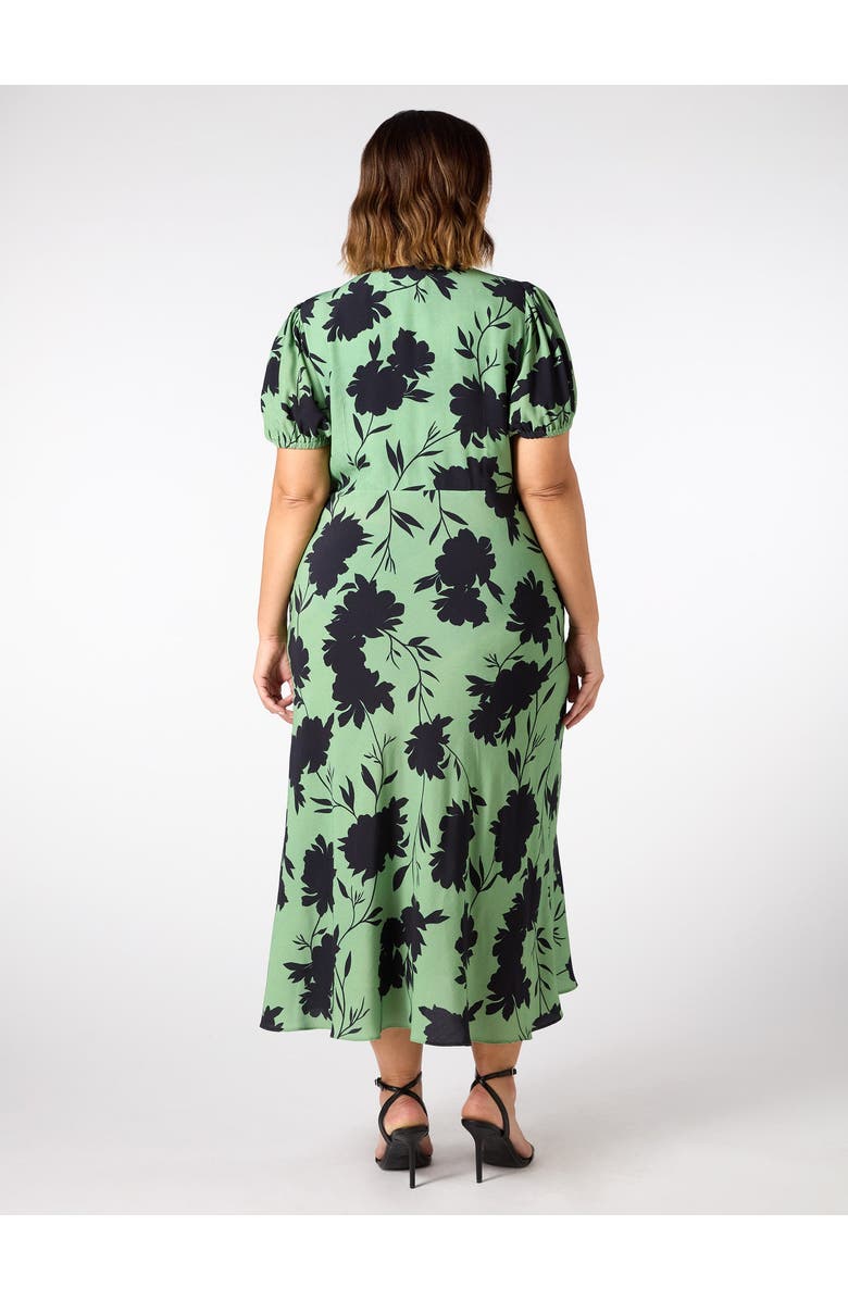 Live Unlimited Floral Print Puff Sleeve Midi Dress, Alternate, color, Green