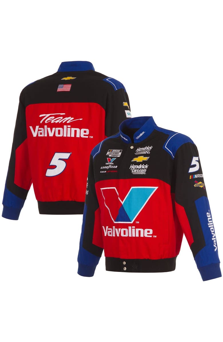 JH DESIGN Men's JH Design Black/Red Kyle Larson Valvoline Full-Snap Twill Uniform Jacket, Main, color, Black