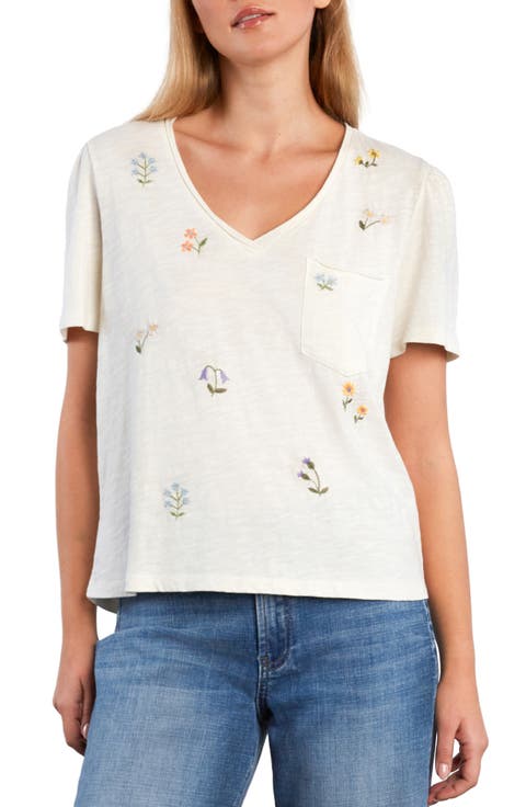 Wild Meadow Embroidered Puff Sleeve Cotton T-Shirt