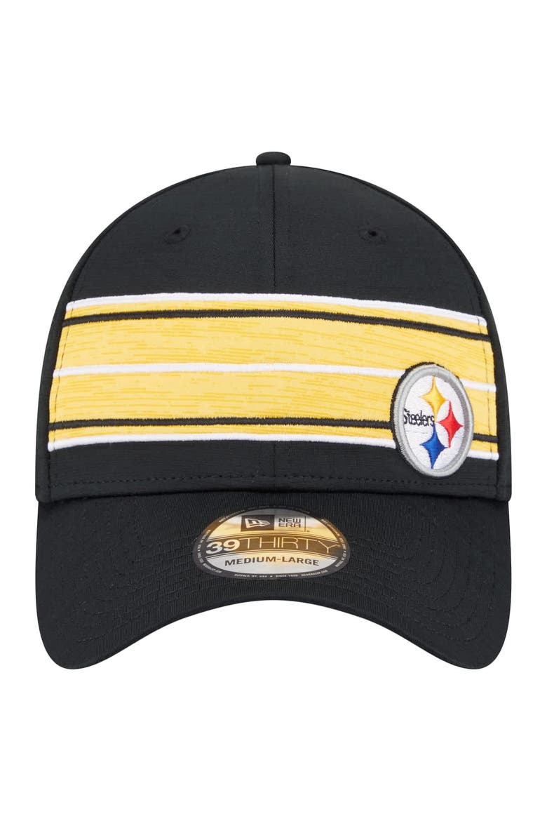 Men's New Era  Black Pittsburgh Steelers Stripes 39THIRTY Flex Hat, Alternate, color, Black