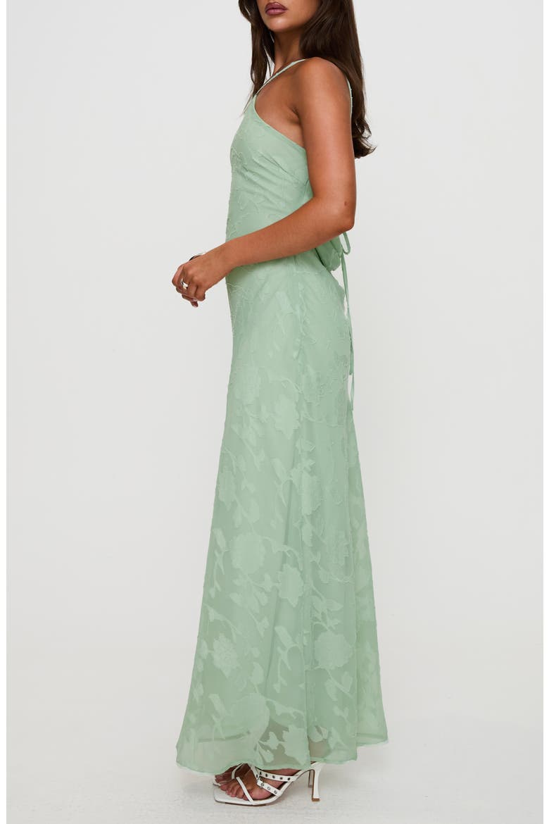 Zoelle Floral Jacquard Strappy Back Gown, Alternate, color, SAGE