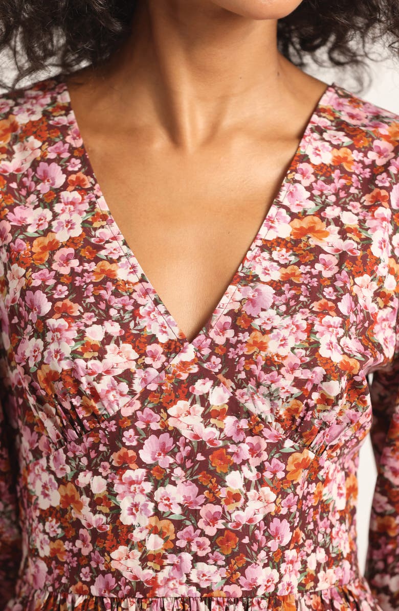 Derek Lam 10 Crosby Savannah V-Neck Peplum Top, Alternate, color, Burgundy Mini Floral