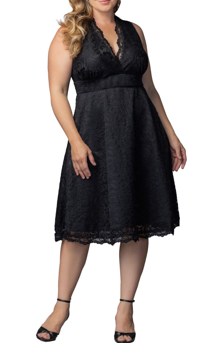 Kiyonna Pinup Boudour Lace Cocktail Dress, Main, color, Onyx