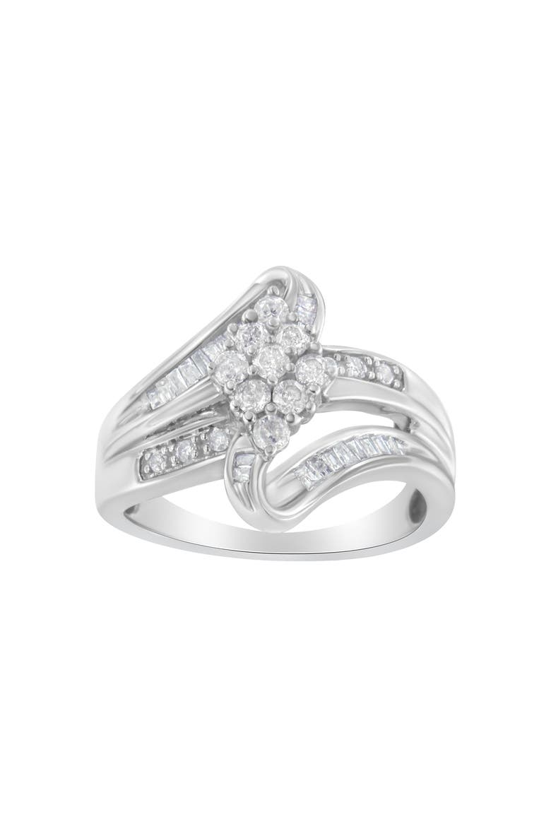 10K White Gold 1/2 cttw Diamond Bypass Cluster Ring, Alternate, color, White Gold