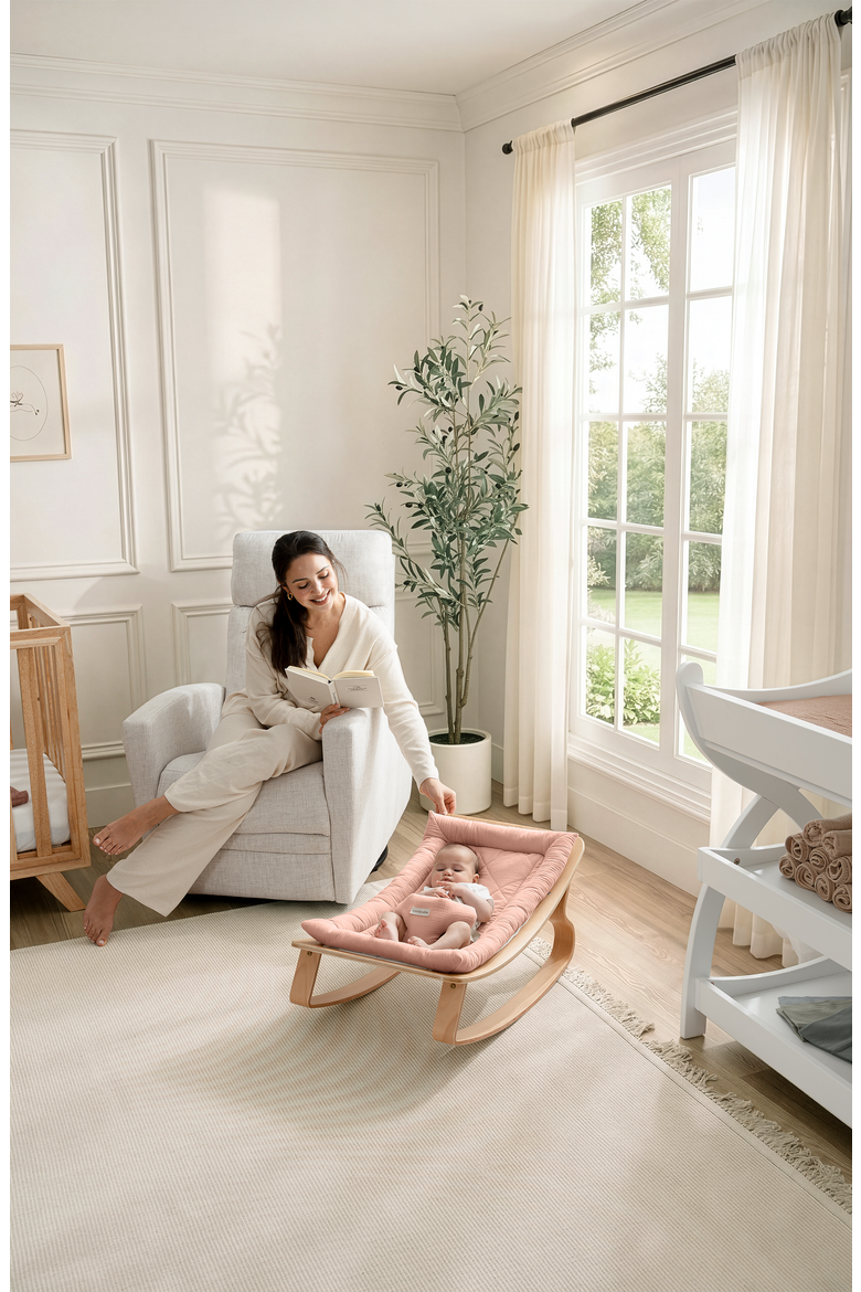 Wooden Baby Recliner for Ages 0-24 Months, Alternate, color, Blush