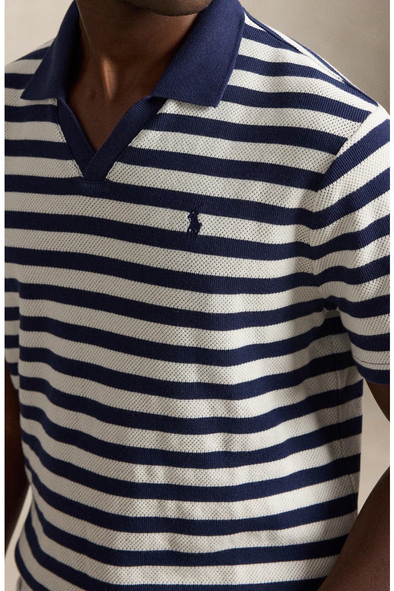 Stripe Pointelle Rib Johnny Collar Polo, Alternate, color, NEWPORT NAVY/ ANDOVER CREAM