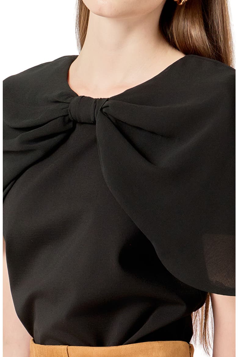 Bow Mixed Media Top, Alternate, color, BLACK