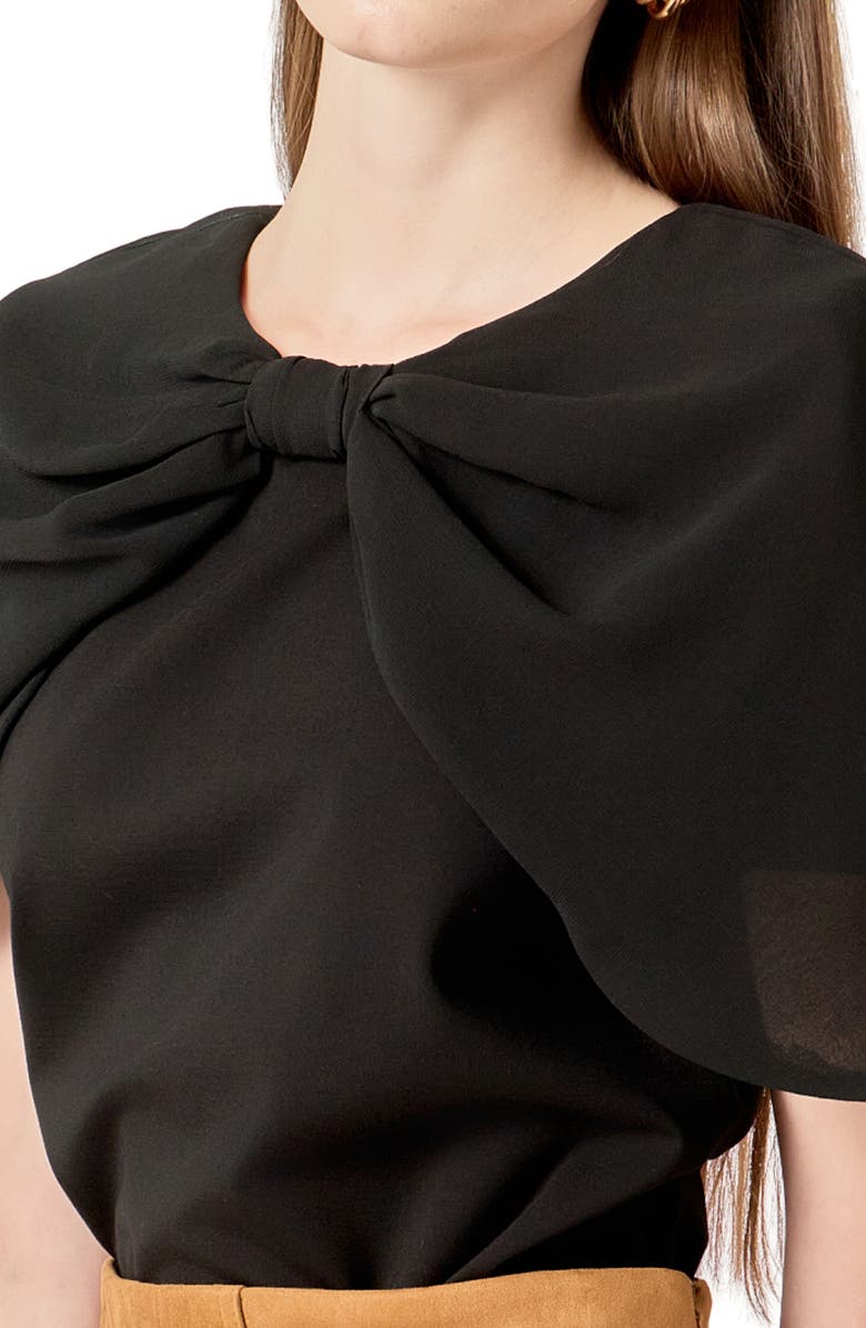 English Factory Bow Mixed Media Top, Alternate, color, Black