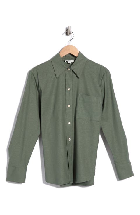 Long Sleeve Linen Blend Button-Up Shirt