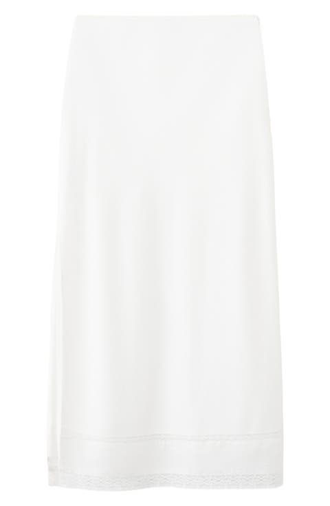 Lace Trim Linen Blend Midi Skirt