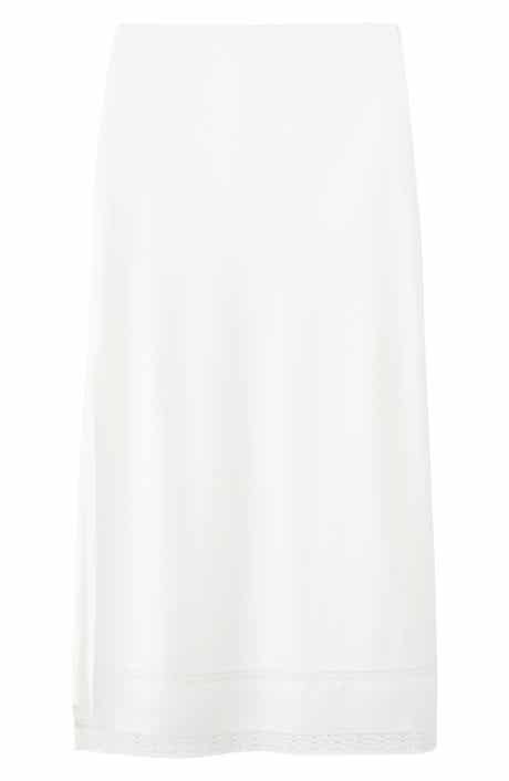 Lace Trim Linen Blend Midi Skirt