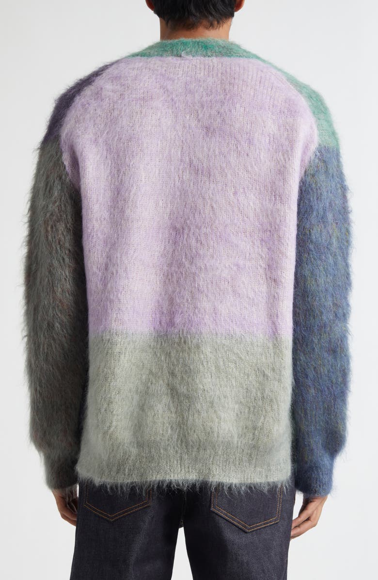 Waste Yarn Project Patti Colorblock Brushed One of a Kind Cardigan, Alternate, color, Green/ Purple Multi