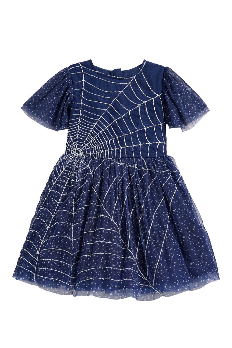 Kids' Appliqué Tulle Dress, Main, color, NAVY SPIDERS WEB