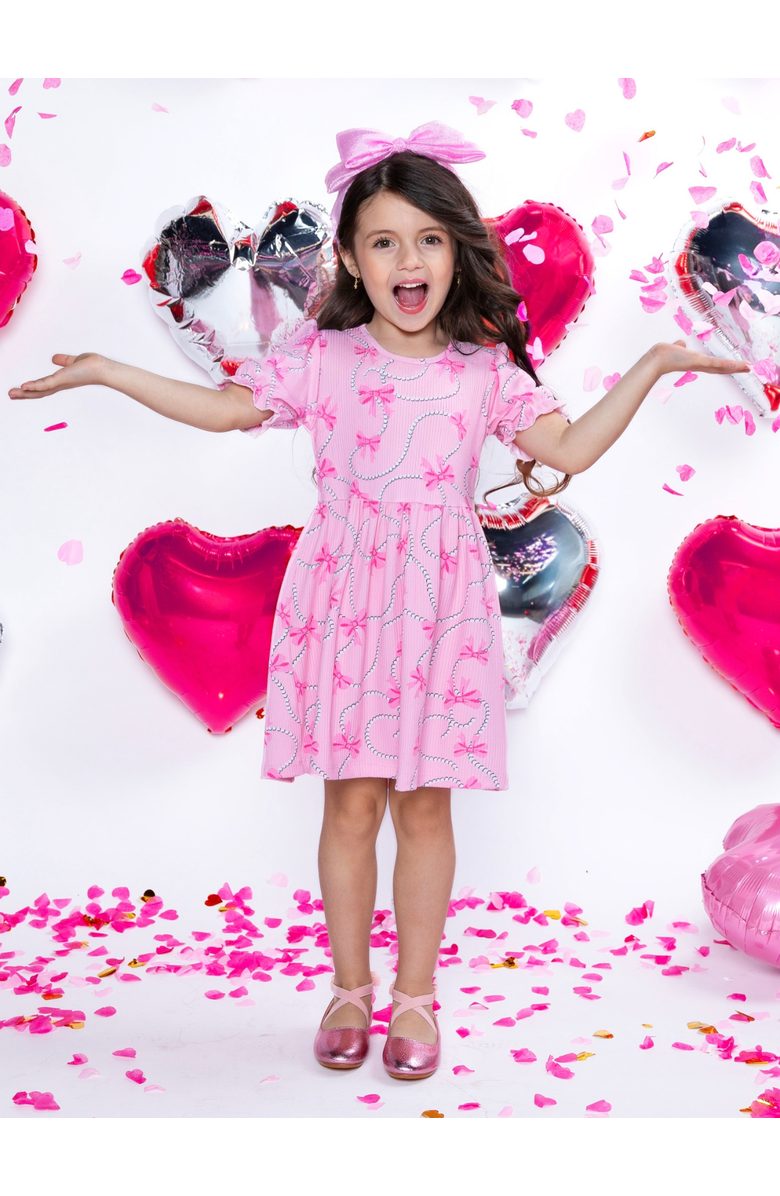 Mia Belle Girls Bow Bliss Puff Sleeve Dress, Alternate, color, Pink