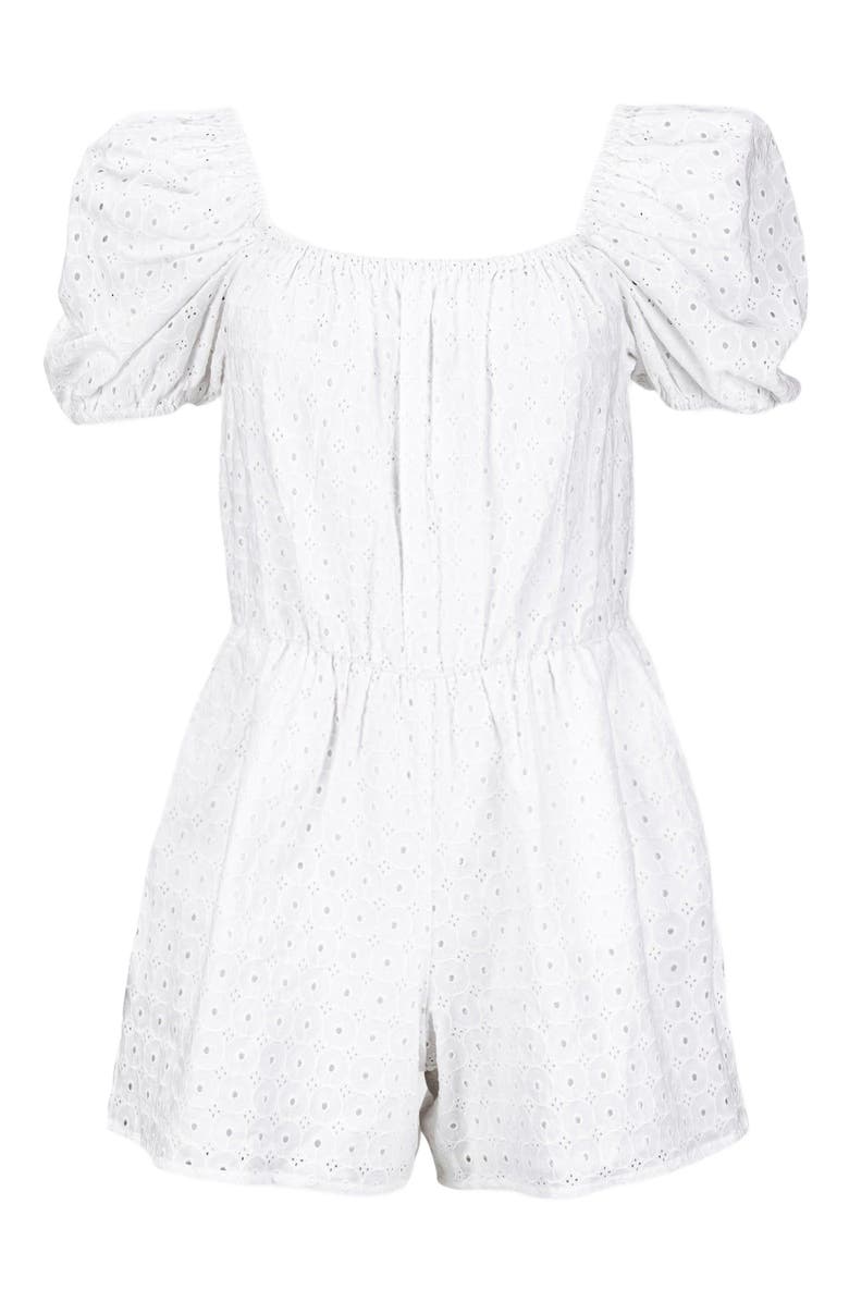 Hope & Henry Women's Organic Puff Sleeve Eyelet Romper, Main, color, 