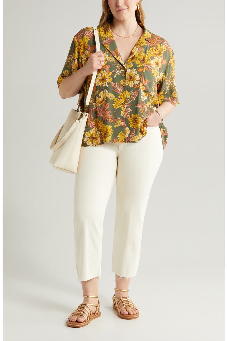Soft Double Pocket Camp Shirt, Alternate, color, OLIVE KALAMATA AMELIA FLORAL