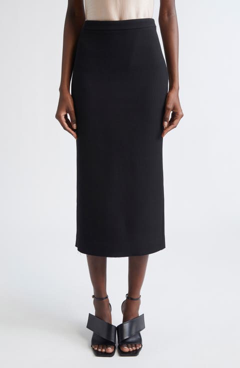 Kickback Raw Edge Wool Blend Stretch Crepe Pencil Skirt