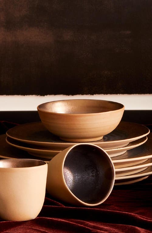 Lemieux Et Cie Akita Stoneware 4-piece Dinner Plate Set In Brown