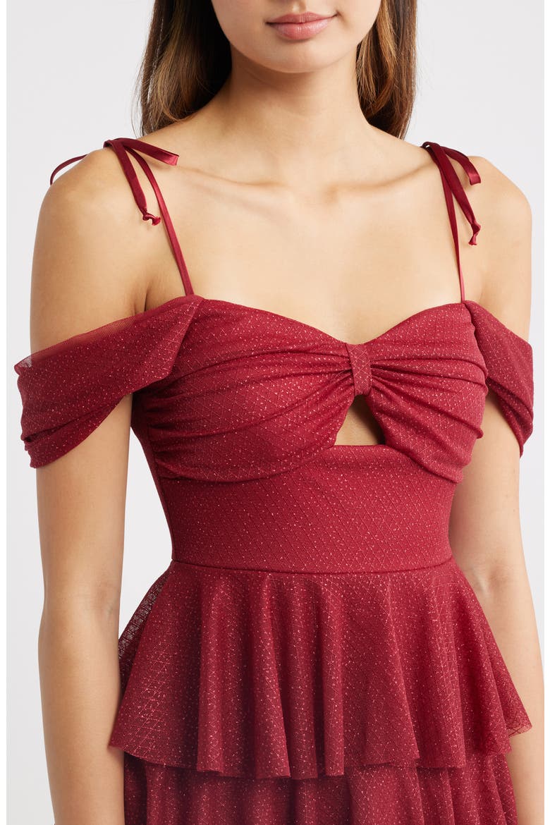 Glitter Layered Ruffle Tie Strap Minidress, Alternate, color, WINE