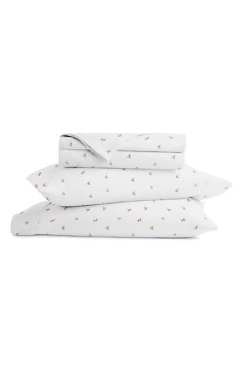 Homespun Kaycie Gray Ditsy Floral Microfiber Sheet Set In White