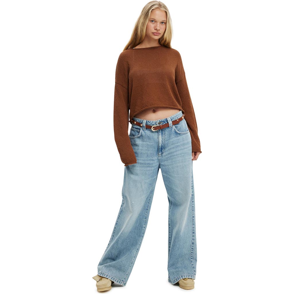 Cotton On Roll Over Boat Neck Sweater In Walnut