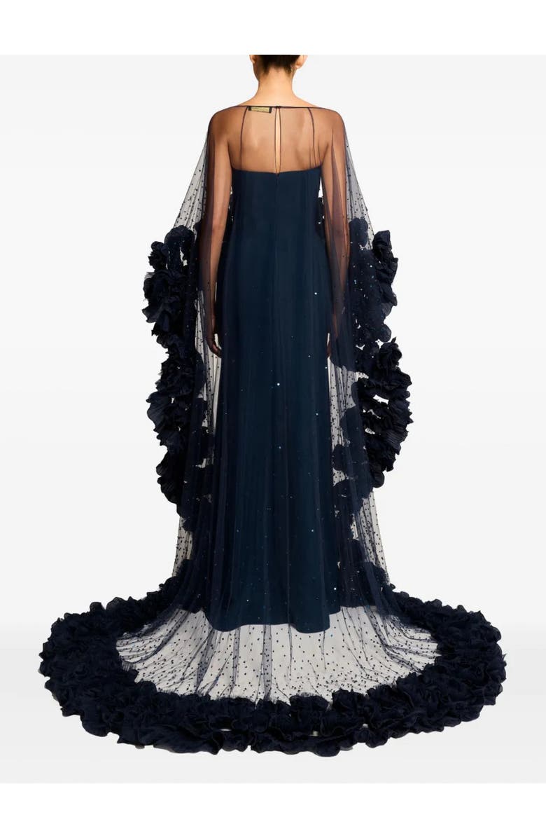 Jenny Packham Petal Bloom Ruffle-Detailed Maxi Dress, Alternate, color, Blackthorne Blue