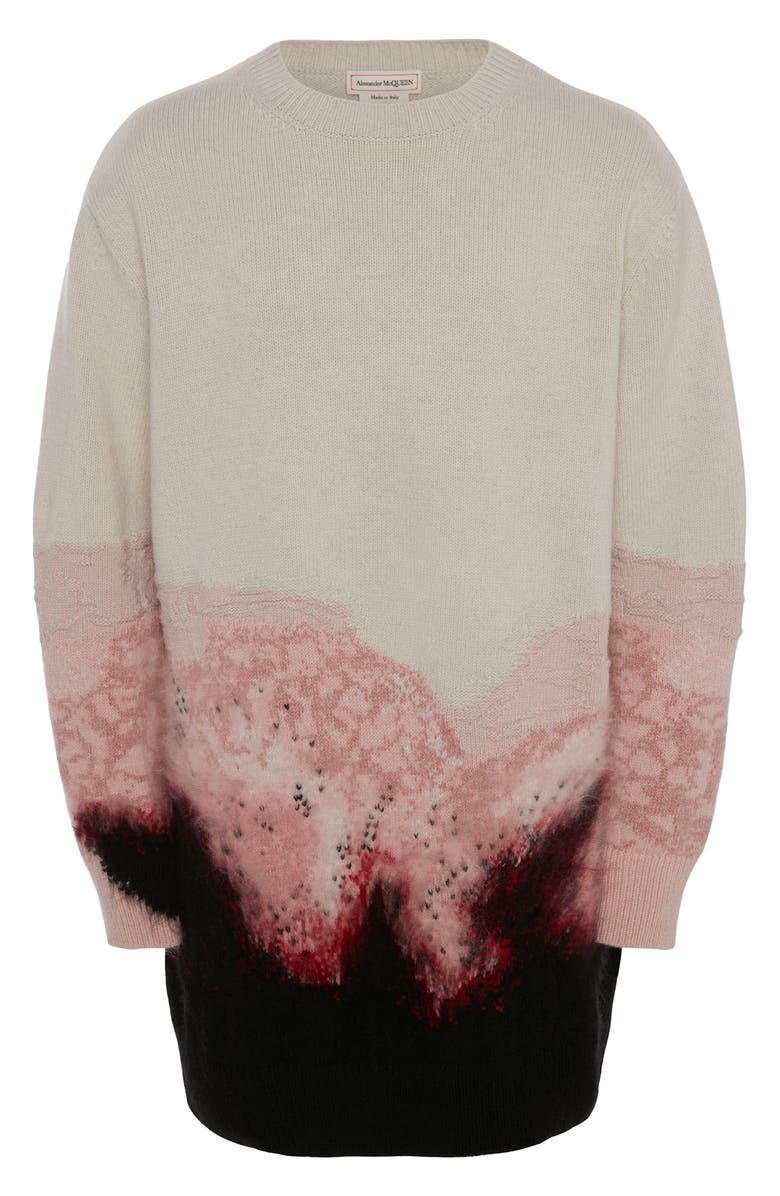 McQueen Alexander McQueen Oversize Intarsia Flower Wool & Mohair Crewneck Sweater, Alternate, color, 