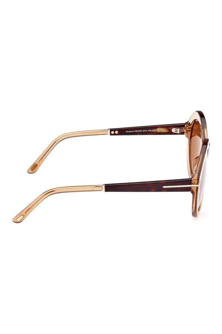 55mm Round Sunglasses, Alternate, color, SHINY LIGHT BROWN / BROWN